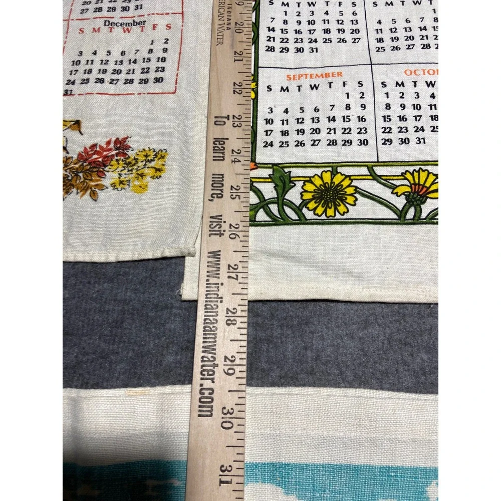 Vintage Calendar Tea Towels Lot 3 Multicolor 1967 1972 1973 Linen Farmhouse